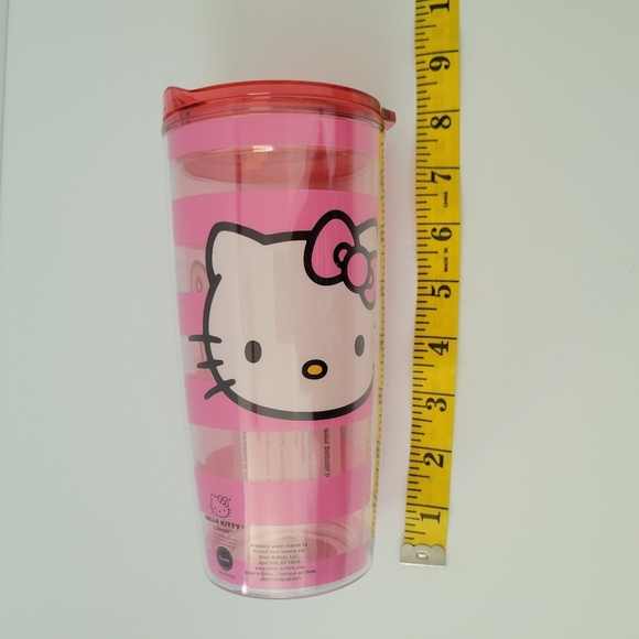 Hello Kitty Pink Stripe Double Wall Acrylic Travel Tumbler Cup & Lid 20oz NEW - Picture 3 of 6
